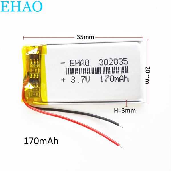 302035 3.7v 170mAh LiPo de polímero de lítio recarregável poder borad Protect para mini alto-falante Bluetooth MP3 Recorder headphone headset