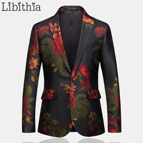 

men casual one button blazers cotton flowers print luxury designer men tuxedo dress wedding suit plus size 6xl clothes male t202, White;black