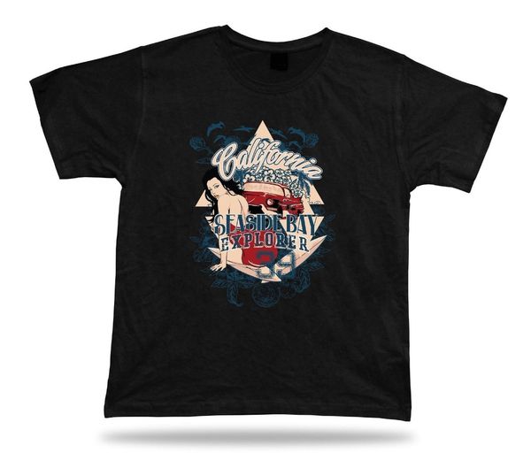 

2019 short sleeve o-neck 100% cotton tshirt tee shirt birthday gift idea seaside bay explore california car surfs tee shirt