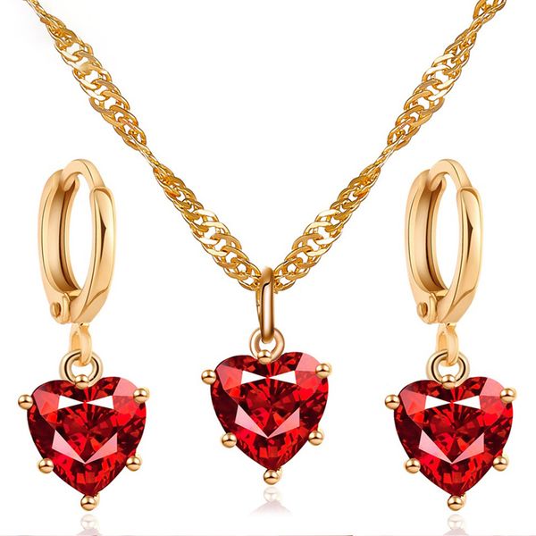 

korea heart zircon necklace ladies love earrings set personality jewelry accessories for girl weddings party gift 2020 trendy, Silver