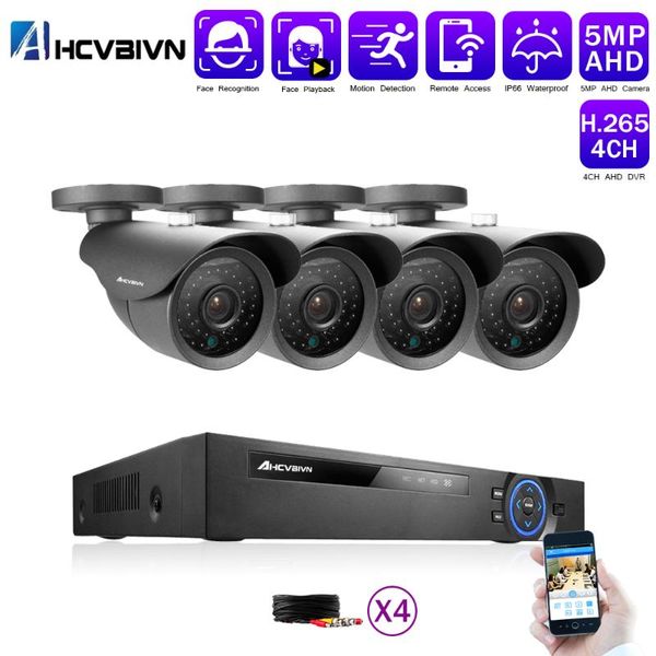 

systems 5.0mp cctv security camera system kit 4ch ahd dvr video recorder infrared night vision i-cut 2k surveillance set