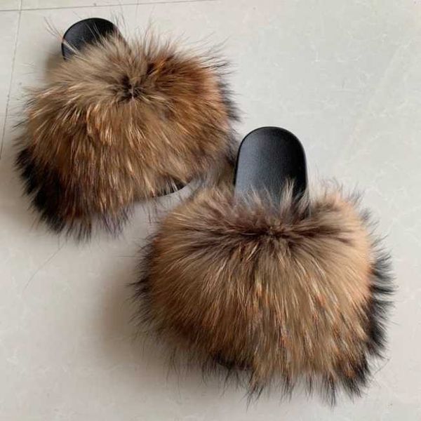 

real fur slippers women fluffy sliders comfort with feathers furry summer flats sweet ladies shoes plus size 36-45, Black