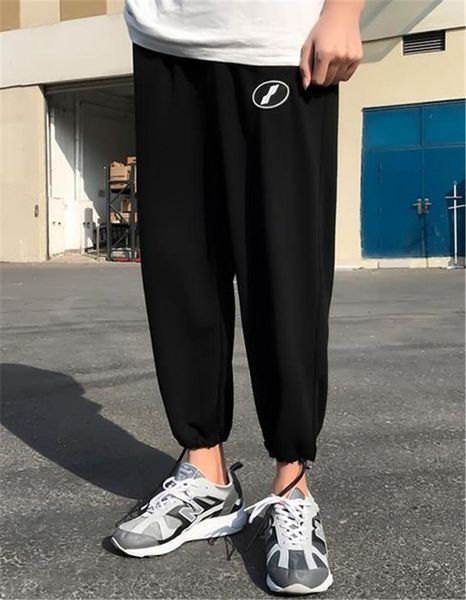 

mens ankle banded pants casual males clothing pattern panelled mens designer pants fashion loose letter print, Black