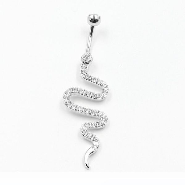 

925 sterling silver navel piercing snake shape cubic zircon belly button ring