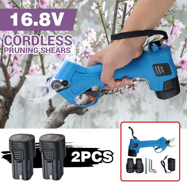 

7.2/16.8v 1300/220mah rechargeable cordless pruner pruning shear 25mm garden eletric tools tree branches cutter 2x battery