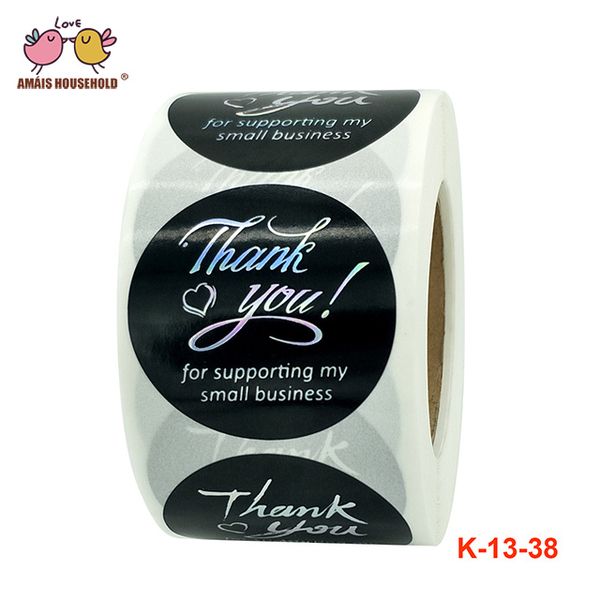 

500pcs/roll 1inch 1.5inch thank you for support my small business silver stamping luxury stickers for business products gift packaging