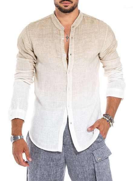 

color linen shirt stand collar fashion long sleeved hommes summer man o neck tees mens designer gradient, White;black