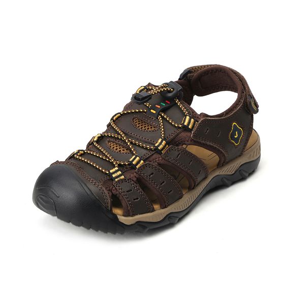 

sandals outdoor beach slippers men genuine leather cowhide male summer shoes casual suede plus size 48, Black