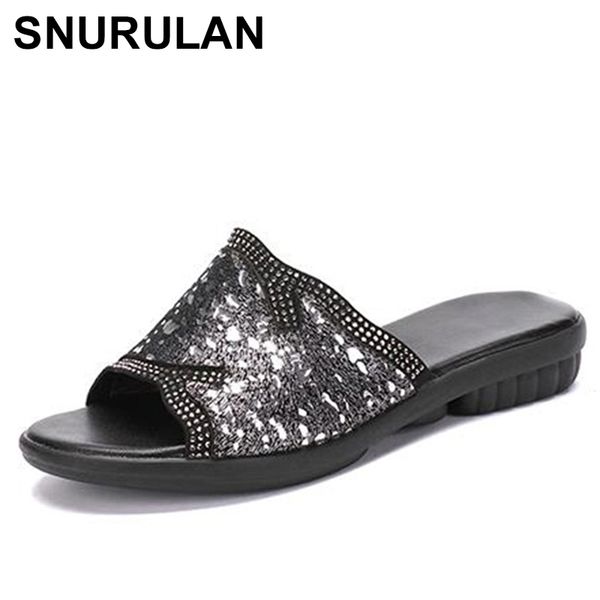 

snurulan2020genuine leather rocker sandals for women summer shoes elegant flat low heel fashion outdoor slides women slipper, Black