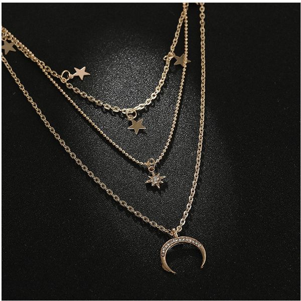 

new star moon pendant necklace for women gold color chain necklaces bohemian style female jewelry, Silver