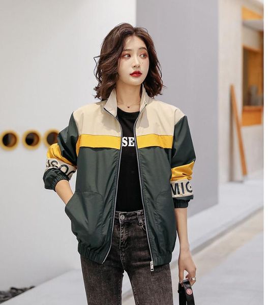

2020 womens spring loose leisure trench coat women fashion pocket long sleeve zipper coat ladies autumn largesize windbreaker, Tan;black