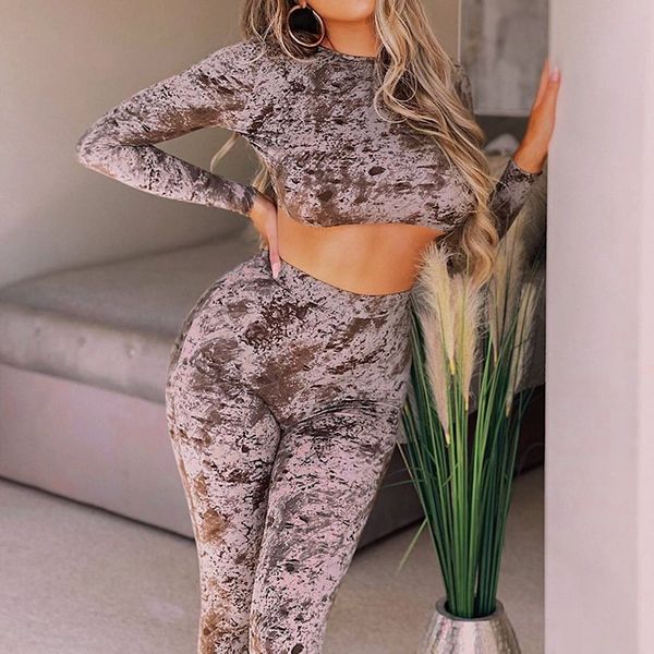 

tie dye backless cross matching sets women fitness casual bodycon two piece outfits crop and pants set mocha s, Gray