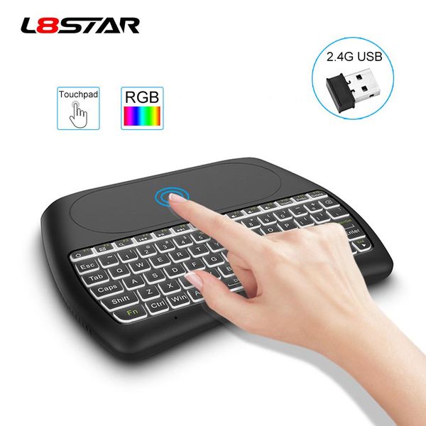 

cgjxsl8star d8 -s 2 .4g rgb wireless keyboard with touchpad backlit fly air mouse usb remote control for lapmini pc android tv box t1906