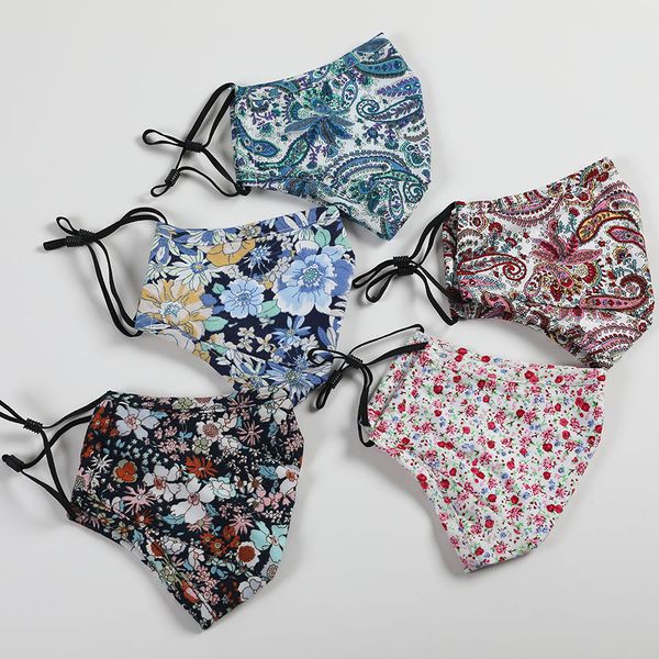 

2020 designer face mask adults suitable floral flower pm2.5 anti smog camouflage mask cotton dust can put filter mask washable