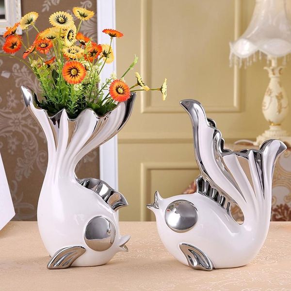 

ornament dining craft vase design room decorative fish ceramic for living shape creative flower home furnishing 2piece/set vase pt2009 wfua