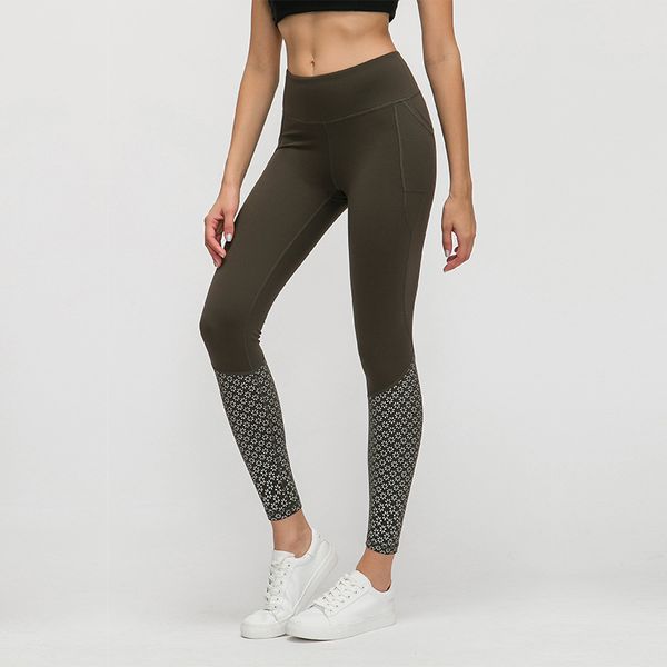

lu-016 legings yoga print high waist with pocket bodybuilding skunny training sports pants gym clothing tight fitness leggings, White;red