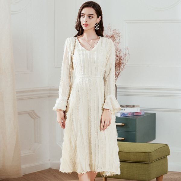 

a-line skirt new simple v-neck mid length dress womens clothing fall fashion women clothing vestido dresses, Black;gray