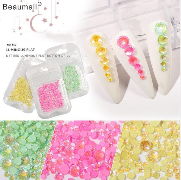 

3d nail art sizes ss3~ss20 flat back fluorescent diamonds ab sides crystal rhinestones nail tips decorations, Silver;gold