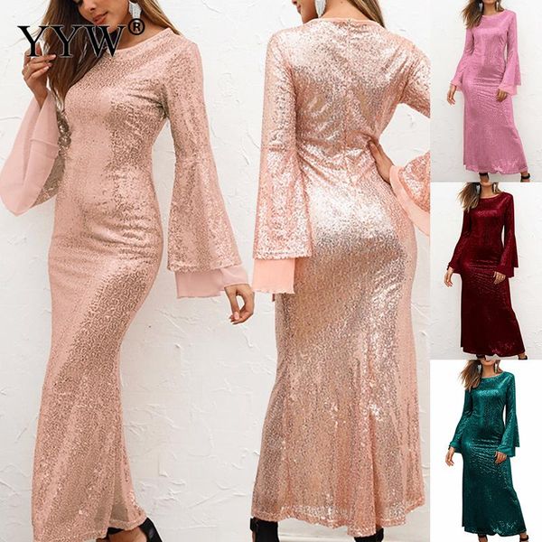 

women sequined dress long flare sleeve luxury evening dresses plus size robe de sioree ladies elegant long party vestidos, White;black