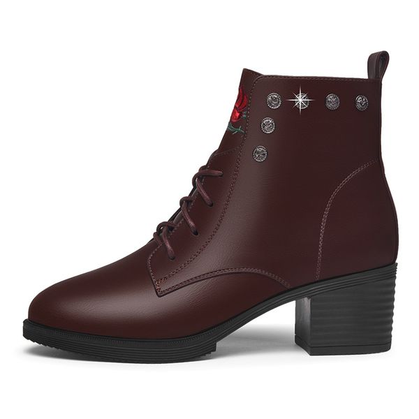 

solid color round ankle boots with thick heel boots walking lace-up fashion comfortable pointed toe cx200820, Black