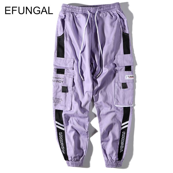 

efungal color block mens sweatpants track pants hip hop spring fall streetwear midweight loose harem joggers 200925, Black