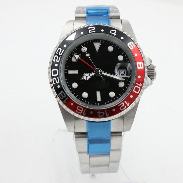 

steel bracelet gmt batman automatic mechanical red and black rotating bezel 40mm mens watches sapphire crystal luminous dial wristwatches, Slivery;brown