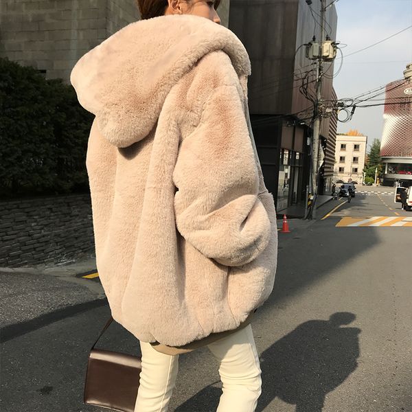 

women winter faux fur warm coat lantern sleeved female thicken solid cute coat casual loose oversize thicken warm outwears, Black