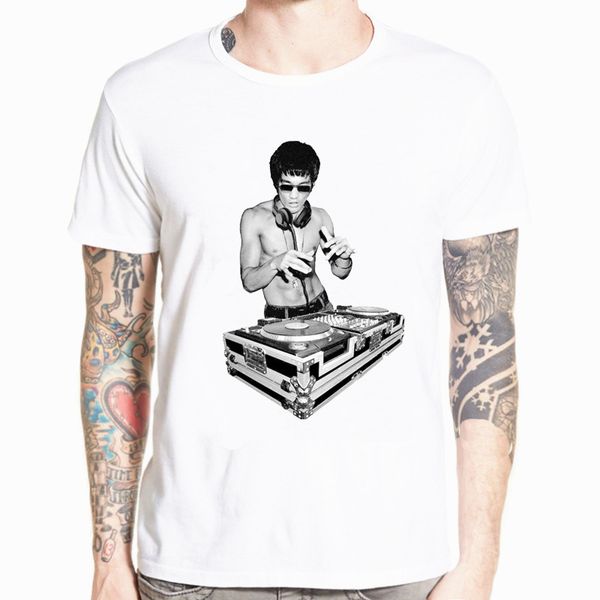

bruce lee dj t-shirt funny tony stark movie fans kung fu summer fashion letter printed hip hop t shirt custom tees streetwear
