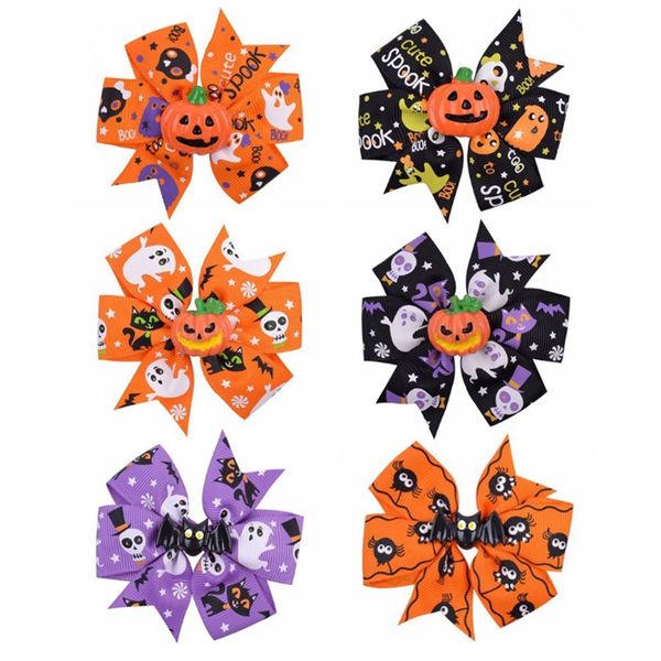 

baby girls halloween hairpin grosgrain ribbon bows barrettes kids bat pumpkin hair cliptoise shell hairpin hair accessories girls party gift, Golden;silver