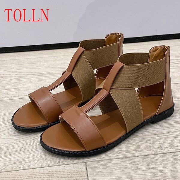 

2020 new cool casual women's sandals open toe low heel rubber roman shoes zipper flat lightweight women's shoes, Black