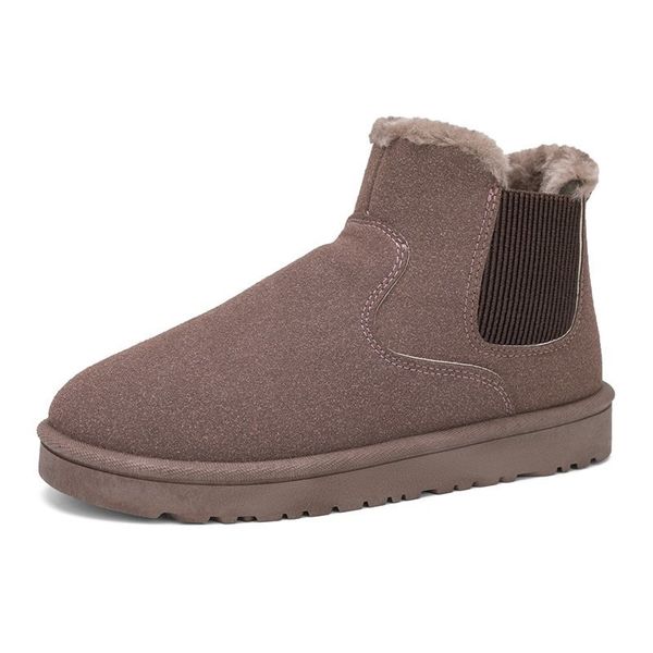 

waterproof leather fur winter boots warm wool women boots classic snow women shoes lady ankle shoes, Black