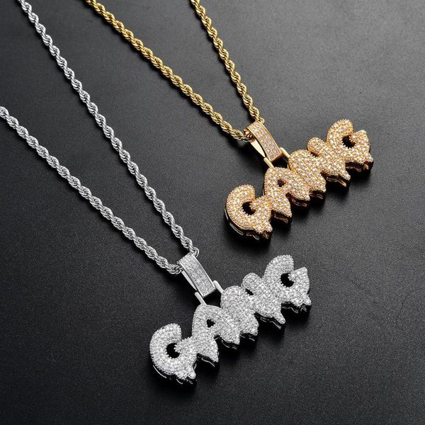 

pendant necklaces iced out cubic zircon bling bubble letters gang necklace men women hip hop gold silver color cz gifts