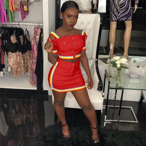 

slash neck rainbow stripes printed single breasted fashion suit womens clothing 2 piece set summer womens designer dress suits sexy, White