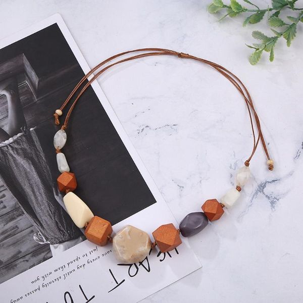 

long rope chain wooden beads pendant necklace accessories fashion chunky vintage women neckless statement bijou resin jewelry 20, Silver