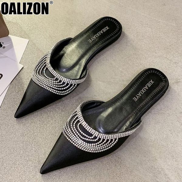 

plentiful rhinestone lady women pointed toe slides mules casual loafers lazy mujer female mujer sandals flat slippers shoes r292, Black