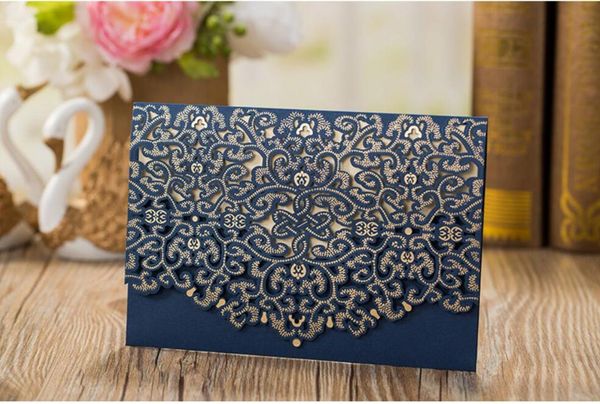 

customized laser cut floral invitation card for wedding marriage engagement party,blue white gold color,100pcs, express shipping