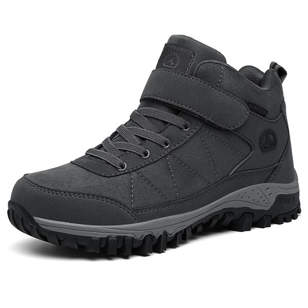 

waterproof winter men boots with fur warm ankle boots for men snow high casual shoes sneakers rubber work shoes male, Black