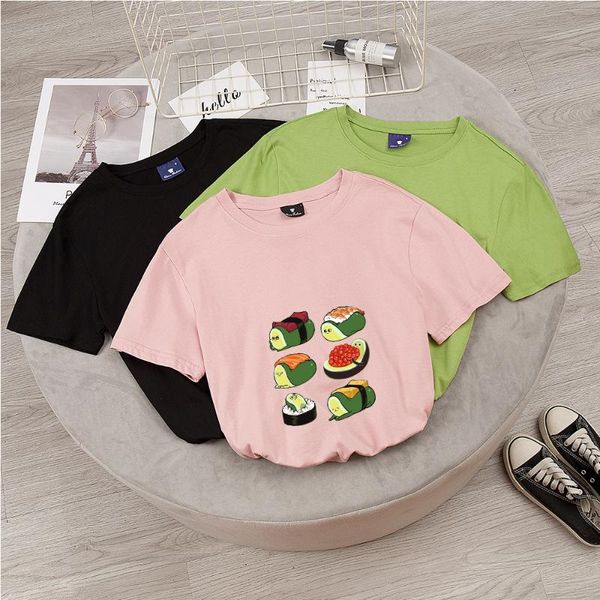 

2020 new cute sushi avocado shirt vegan t shirt women korean harajuku summer short sleeve white t-shirt 90s tee female