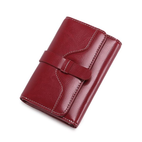 

fashion small wallet cow leather wallet women short women purse button women wallets card holder purse casual purse for lady, Red;black