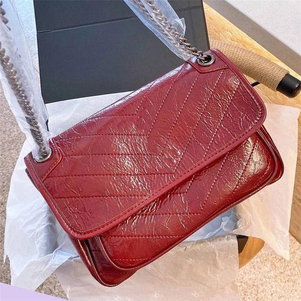 

niki oil wax leather chain crossbody bags handbags purses women single shoulder bag red fashion totes