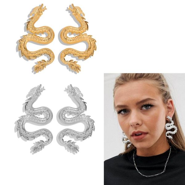 

1 pair 2020 cool boy girl firery dragon totem stud earrings hovering thrones animal dragon stud earrings fashion jewelry unisex, Silver