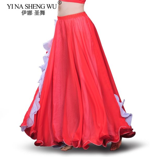 

new bellydancing costumes skirts belly dance performance skirt clothing training dress long dance split skirt lady stage, Black;red