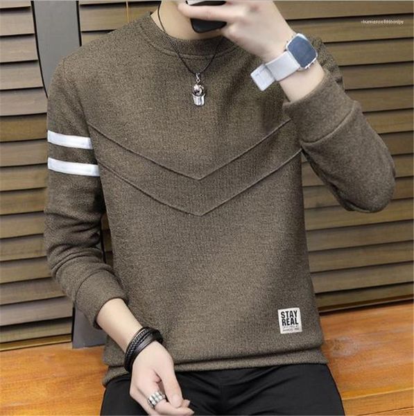 

mens clothing 20fw mens casual teenagers solid color long sleeve o neck panelled tshirt pullover new, White;black