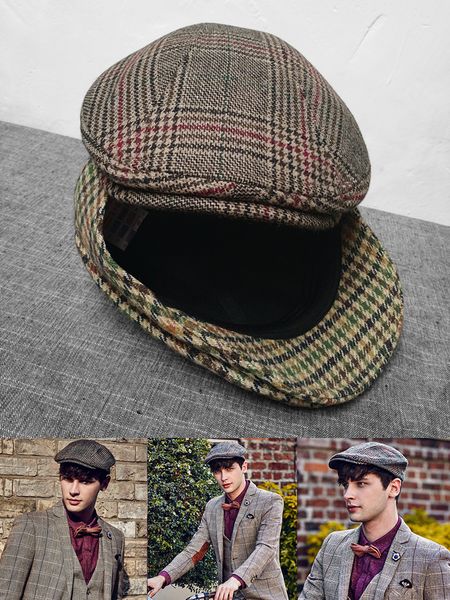 

berets sboy british forward hat with grid pattern fashion and all-around lovers' big hat, sun shading cap for middle-aged youth, Blue;gray
