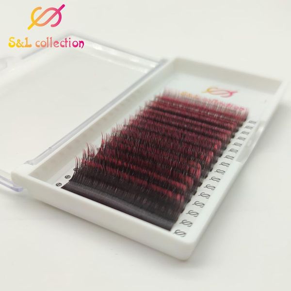 

false eyelashes 16rows ombre red purple color eyelash extension individual faux mink eye lashes professional salon drop in bulk