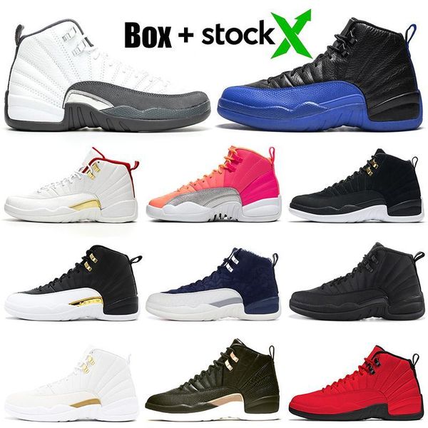 

dark grey 12s men basketball shoes 12 reverse taxi game royal reptile wings winterized wntr 3 punch mens trainers sports sneakers 7-13, Black