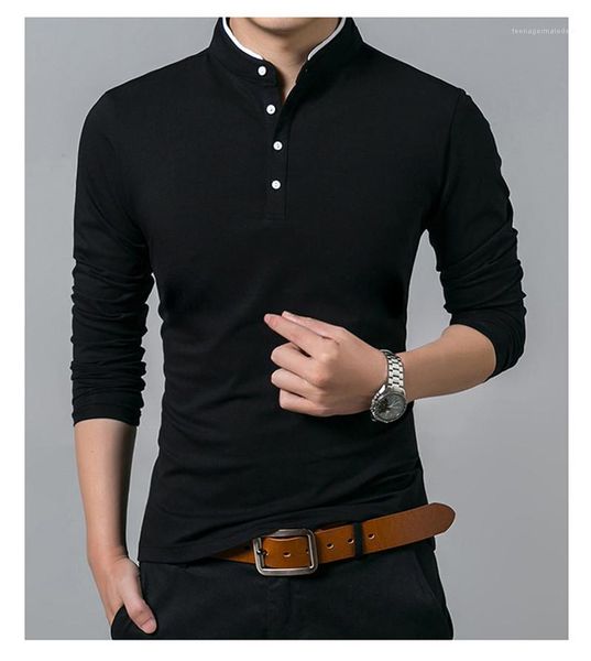 

cotton pullover tshirts with buttons mens panelled long sleeve clothes mens fashion stand collar tees designer, White;black