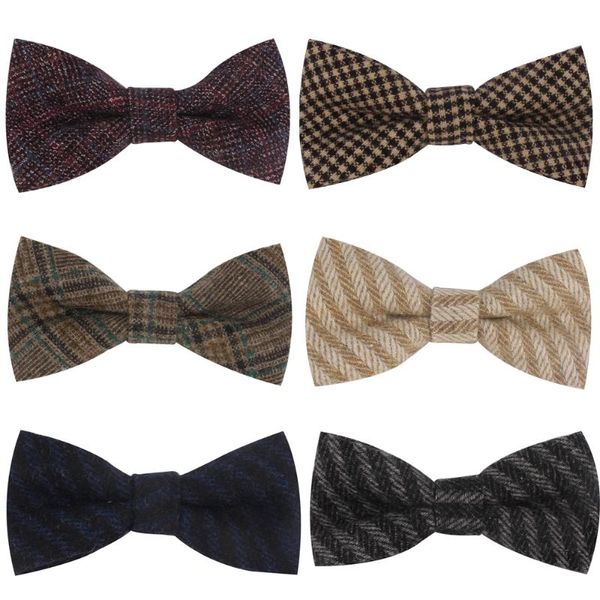 

wool bow ties for men cravats fashion adjustable plaid woolen bowtie for wedding party groom butterfly casual bowties, Black;gray