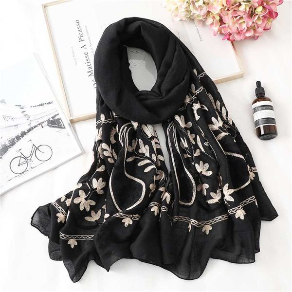 

embroidery scarf for women solid cotton hijab shawls lady wraps neck warm bandana scarves 2020 new, Blue;gray