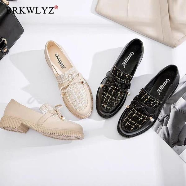 

women flat shoes round toe soft leather ladies casual shoes low-cut fashion femme plaid butterfly knot women, Black